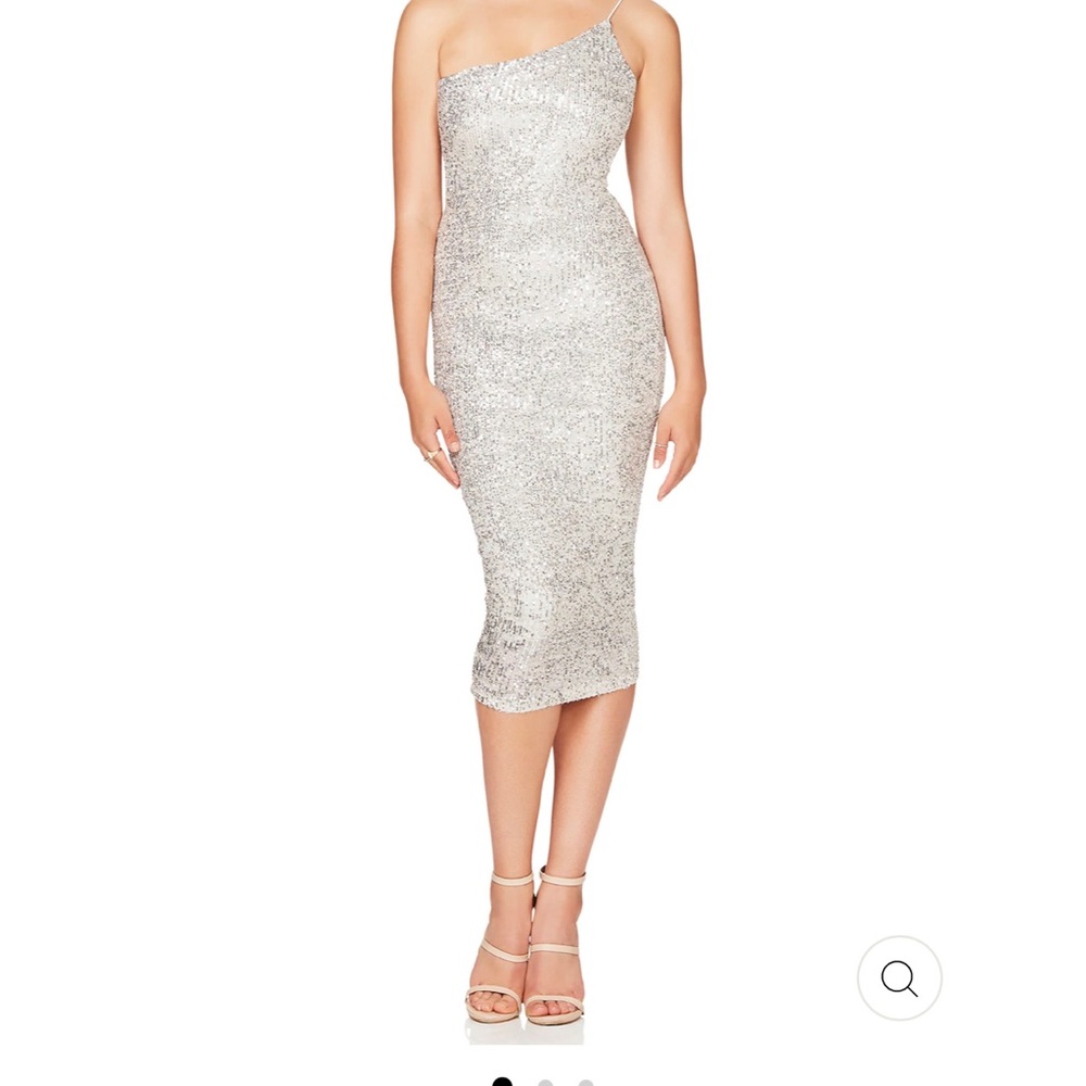 Nookie Demi MIDI Dress - Silver one shoulder